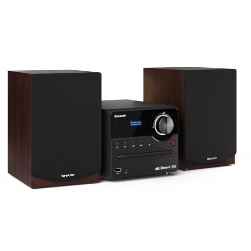 SHARP XL-B517D(BR) Mikro Hi-Fi Soundsystem Stereo mit DAB Radio, DAB+, FM, Bluetooth, CD-MP3, USB-Wiedergabe, Lautsprecher aus Holz, 45 Watt – Braun
