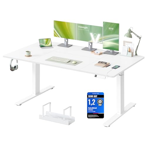 VASAGLE Höhenverstellbarer Schreibtisch, 160 x 80 cm, USB-C-Anschluss, Ablage für Steckdosenleiste, Stehtisch, Erinnerung bei langem Sitzen, 3 Speichertasten, für Büro, mattweiß LSD146WZ02