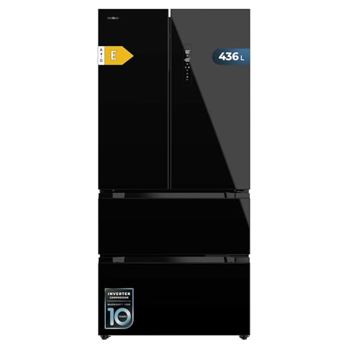 Cecotec Kühlschrank Französische Tür 436L - Bolero CoolMarket FD 436 Black Glass E. Klasse E183 cm hoch und 83,6 cm breit, Inverter Plus Kompressor, Total No Frost, Türalarm, Fast Cooling und Freezing