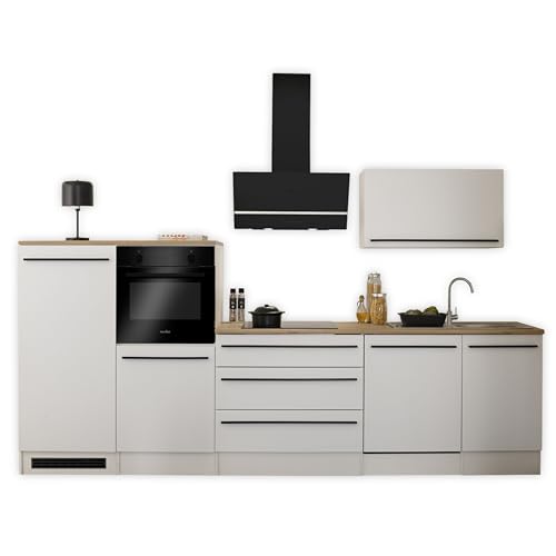 FINN Moderne Küchenzeile ohne Elektrogeräte in Weiß matt, Artisan Eiche Optik - Geräumige Einbauküche mit viel Stauraum - 320 x 200 x 60 cm (B/H/T)