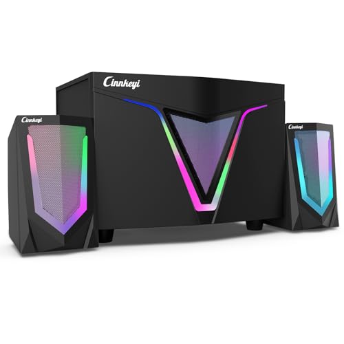 cinnkeyi 2.1 Lautsprecher-System mit Subwoofer Computerlautsprecher mit Subwoofer – PC Lautsprecher 3,5‑mm‑Audioanschluss/Bluetooth‑Eingang, Stereo Sound für PC, Laptop