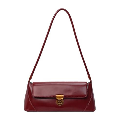 Sopxpvp Schultertasche aus PU Leder, Achseltasche Handtasche Klein für Damen, Y2K Shoulder Bag Vintage Handtasche Damen, Umhängetasche für Reise Büro (Weinrot)