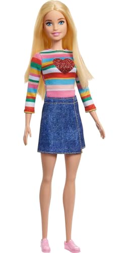 Barbie Puppe, Malibu Adventure for Two Serie, blonden Haaren, Herz Shirt, Denim Shirt, inkl Puppe, Geschenk für Kinder, Spielzeug ab 3 Jahre,HGT13