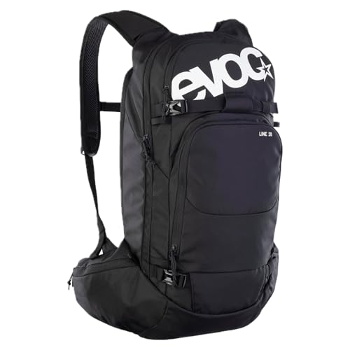 EVOC LINE 20 Tourenrucksack, Skirucksack (NEURALITE SYSTEM, separates Lawinenfach mit Notfallplan, Ski-/Snowboard Befestigungsmöglichkeiten, Hüftgurttaschen, BODY HUGGING), Black