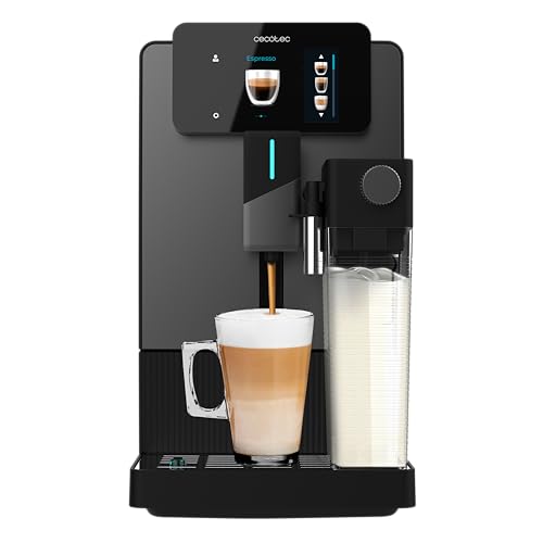 Cecotec Cremmaet Latte Touch Kaffeevollautomat, 19 bar, Thermoblock, 12 Getränke, 4 Profile, Wasser 1,1 l und 400 ml Milch, TFT-Display, konische Mühle, automatische Reinigung, höhenverstellbar
