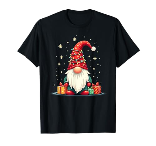 Festlicher Weihnachtswichtel mit Lichtern und Schneeflocken T-Shirt