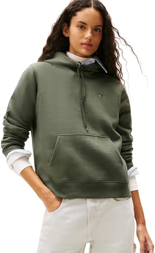 Tommy Jeans Damen Hoodie Flag Regular Fit, Grün (Pewter Green), M