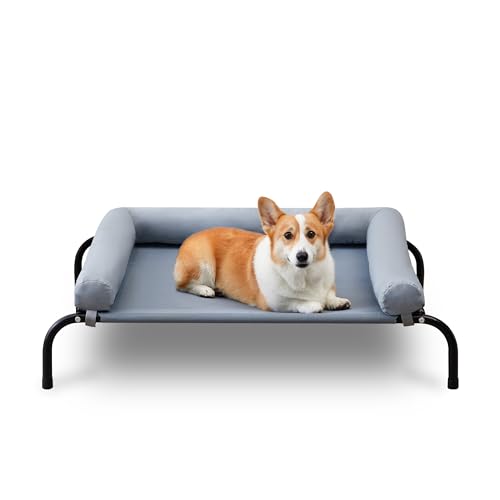 TJSOULER Outdoor-Hundebett mit abnehmbarem Bloster, kühlendes erhöhtes Hundebett für kleine bis mittelgroße Hunde, waschbares Netzgewebe, für Haus und Garten M Grau