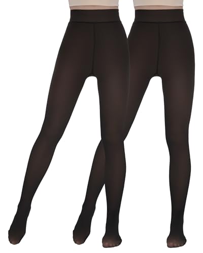 CAMPSNAIL 2er Pack Thermo Strumpfhose Damen Fleece Winter Leggings Warme Gefüttert Thermostrumpfhosen Gefälschte Durchscheinend Plüschstrümpfe Pantyhose