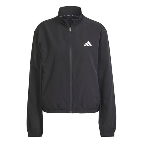 Adidas Women's Train Essentials 3-Stripes Woven Warm Up Jacket, Black/White, M