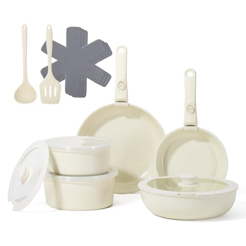 Pfannenset, Antihaft Pfanne, 16-Teiliges Kochgeschirr-Set, Pfannenset Abnehmbarer Griff, Pfanne Induktion, Keramik Topfset, Alle Herdarten Geeignet, Ofen- und Spülmaschinenfest, PFOA-frei