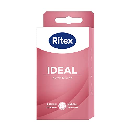 Ritex Kondome Ideal – Kondome extra feucht 20 Stück, gefühlsecht dünn mit Gleitgel für entspannten & intensiven Sex – Vegan, dermatologisch getestet, Made in Germany