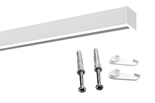 Deco-Raum Gardinenschiene auf Maß Aluminium Innenlauf eckig flach Deckenbefestigung Vorhangstange Flächenvorhang Schiene Innenlaufstange für Vorhänge mit Spannriegel weiss70cm Square