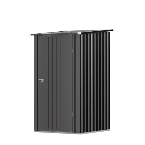 Triumphkey Metall Gerätehaus 1,5m³ 95x98x160 cm Wasserfest Geräteschuppen mit abschließbarer Tür und Pultdach Kleiner Gartenhaus für Hinterhof Terrasse und Rasen, Schwarz