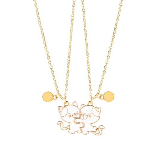 Lusofie 2 Stück Freundschaftskette für 2 Gold Freunde Ketten für 2 für Damen Magnetische Halskette mit Anhänger Katze Freunde Geschenke für Ideal für Best Friends Oder Pärchen