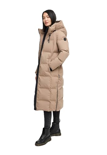 MARIKOO Damen Wintermantel (XS-5XL) - gesteppt, abnehmbare Kapuze, winddicht - N102 - TaupeGrey Größe M - Gr.M