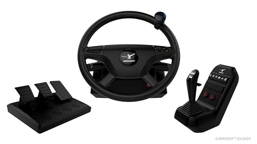 Aerosoft Truck & Bus Wheel System PC | 1080° Force-Feedback-Lenkrad mit Pedalen & Schalteinheit | Kompatibel mit ETS2, ATS, OMSI 2, Truck & Logistics Simulator & Fernbus Simulator
