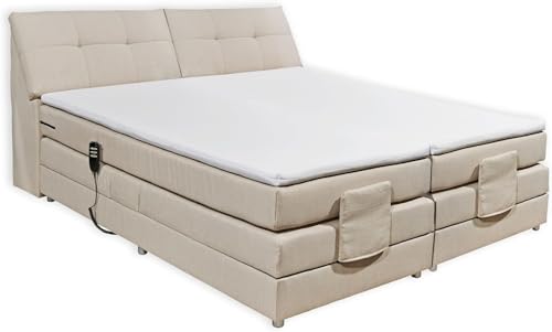 Stella Trading CARPINO Boxspringbett 180x200 elektrisch verstellbar, Creme - Bequemes Doppelbett mit dekorativer Steppung & Komfortschaum Topper - 180 x 110 x 234 cm (B/H/T)