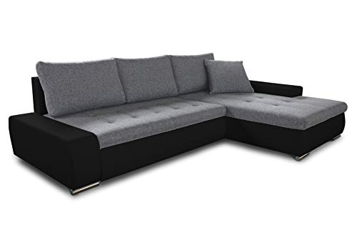 Sofnet Ecksofa mit Schlaffunktion Faris - Couch mit Bettkasten, Big Sofa, Sofagarnitur, Couchgarniitur, Polsterecke, Bett (Schwarz + Grau (Madryt 1100 + Inari 91), Ecksofa Rechts)