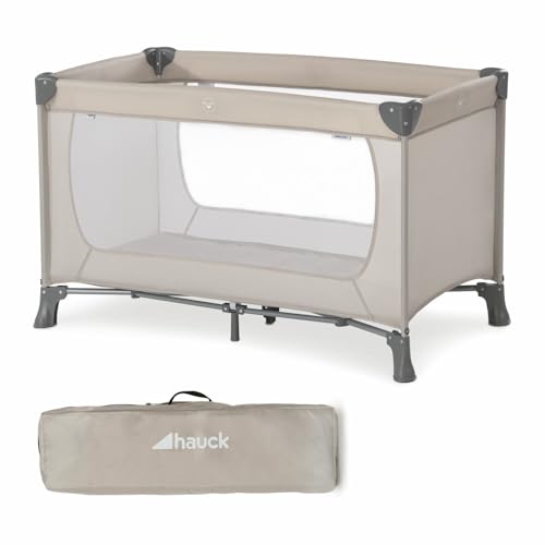 hauck Kinderreisebett Dream N Play ab Geburt bis 15 kg, Klein Zusammenklappbar inkl. Tragetasche und Faltboden, Liegefläche 120 x 60 cm (Beige)
