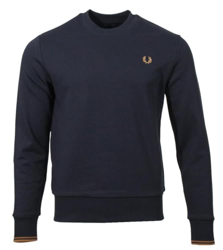 Fred Perry Herren Rundhals Pullover M7535 (DE/NL/SE/PL, Alphanumerisch, XXL, Regular, Regular, Navy/Braun)
