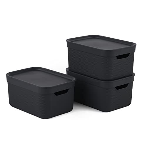 Jive Dekobox 3er-Set Aufbewahrungsbox 5l mit Deckel, Kunststoff (PP recycelt), dunkelgrau, 3x5l (27.8 x 19.5 x 22.4 cm), Schwarz, Nicht zutreffend