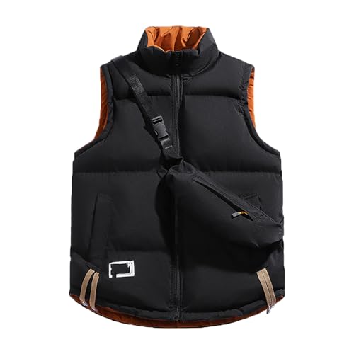 Steppweste Herren Winter, Daunenweste Herren Warm Ärmellose Rollkragen mit Reißverschluss und Umhängetasche Regular Fit Herrenwesten Outdoor Winterweste Sleeveless Thermoweste Warme Radweste