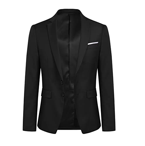YOUTHUP Herren Sakko Slim Fit Freizeit Modern Anzugjacke für Hochzeit Party Business Abschluss Jackett, Schwarz, M