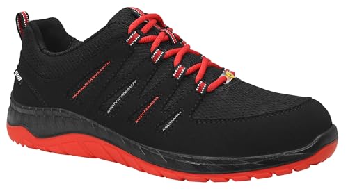 ELTEN Sicherheitsschuhe MADDOX black-red Low ESD S3, Herren, Textil, Stahlkappe, leicht, sportlich, Schwarz/Rot, Größe: 44