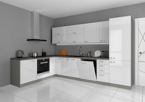 Küche Bianca Ecke I 210x330 cm Küchenzeile in Hochglanz weiß Küchenblock