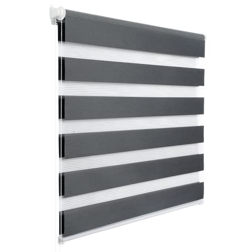 WOLTU Doppelrollo Klemmfix ohne Bohren Dunkelgrau B100 x H130 cm, Duo Rollo lichtdurchlässig Fensterrollo für innen verdunkelnd, Zebrarollo mit Kettenzug - Seitenzugrollo für Fenster und Tür
