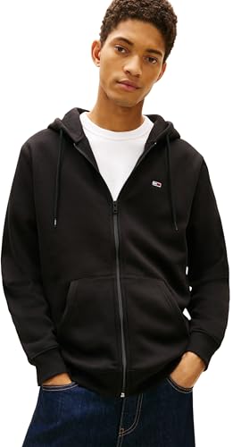 Tommy Jeans Herren TJM Reg Flag Zip Fleece Thru Dm0dm20743 Kapuzenpullover Mit Durchgehendem Reißverschluss, Black (Black), L EU