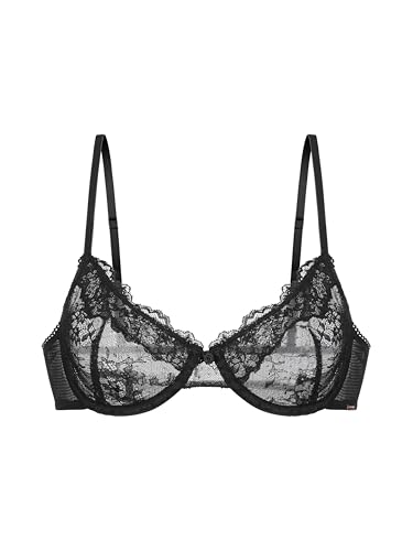 Dorina Bügel-BH Origins – Ungepolstert, Spitzen-BH Komplett aus Spitze mit Spitzenbesatz, verstellbare Träger, Mesh-Rückenflügel, Schleifen-Detail, Schwarz