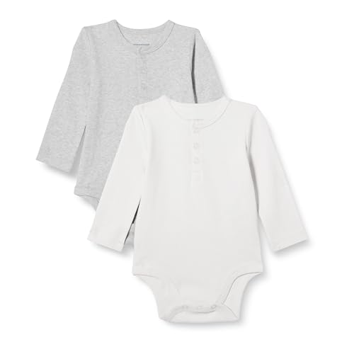 Amazon Essentials Unisex Baby Henley Bodys mit langen Ärmeln, 2er-Pack, Elfenbein/Hellgrau Meliert, Frühchen