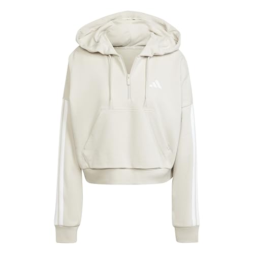 Adidas Women's Essentials 3-Stripes French Terry Quarter-Zip Hoodie, Wonder Alumina/White, S