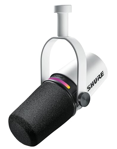 Shure MV7+ Podcast Mikrofon-Verbessertes Audio, LED-Touchpanel, USB-C- und XLR-Ausgänge, Auto-Level-Modus, digitaler Pop-Filter, Halleffekte, Podcasting, Streaming, Aufnahme - Weiss