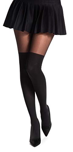 Romartex Damen Strumpfhose mit Overknees Muster 20/60 DEN, M, schwarz