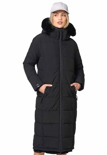 Navahoo Damen Wintermantel (XS-XXL) - Kapuze & Fell abnehmbar, Teddyfell innen, Lange Winterjacke, Warme Jacke Frauen B990 (XL, Schwarz)