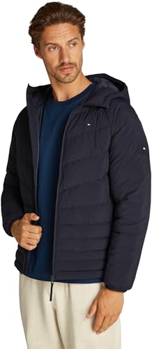 Tommy Hilfiger Herren Steppjacke Mix Quilt mit Kapuze, Blau (Desert Sky), XXL
