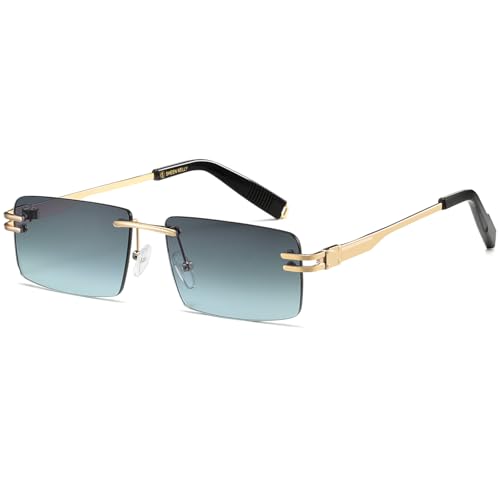 SHEEN KELLY Retro randlose Sonnenbrille für Männer Frauen Rechteck Ultra-Small Frame Sonnenbrille Durchsichtige Brille
