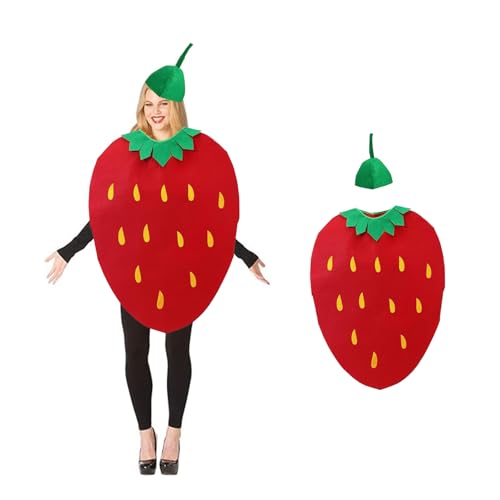 WENJION Erdbeer Obst Kostüm Outfit für Erwachsene Lustiges Kostüm mit Hut Unisex Verkleidung Set für Männer Karneval Party Festival Kostüm Erwachsene Cosplay Requisite