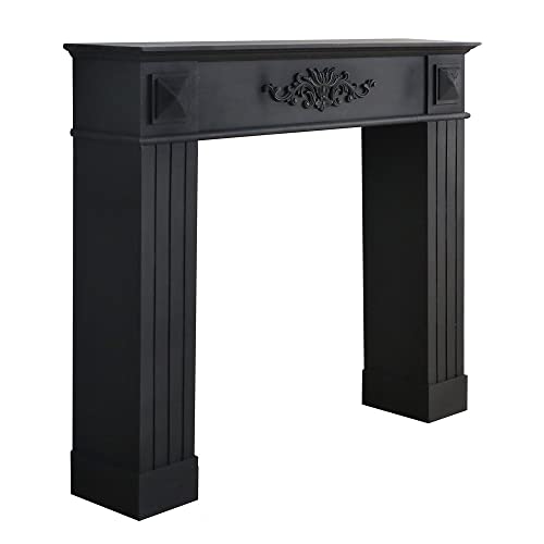 Grafelstein Kaminkonsole Black – Elegante Landhausstil Kaminumrandung, B110 x T23 x H94 cm, antikisierte Ornamentik, Robustes Holz, edles Schwarz