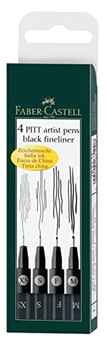 Faber-Castell 167115 - Tuschestifte Pitt Artist Pen, 4er Packung, Inhalt: M, F, S, XS, schwarz