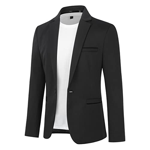 Allthemen Herren Sakko Sportlich Modern Stretch Blazer Männer Slim Fit Freizeit Jackett Business Anzugjacke Schwarz L