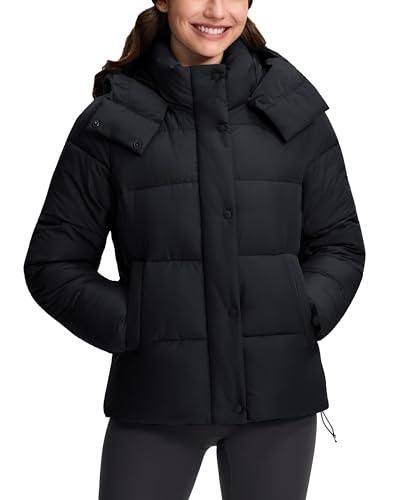 Pioneer Camp Damen Winterjacke Warm Steppjacke, Winddichte & Wasserverweigernde Jacke mit Abnehmbarer Kapuze & Verstellbare Taille, Leicht & Wärmend für Ski, Wanderung, Camping(Black;M)