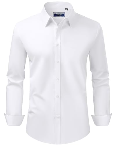 Alimens & Gentle Herren Hemd Langarm Shirt Business Fleckenschutz Hemden Pure Hochzeit Herrenhemden Weiß M