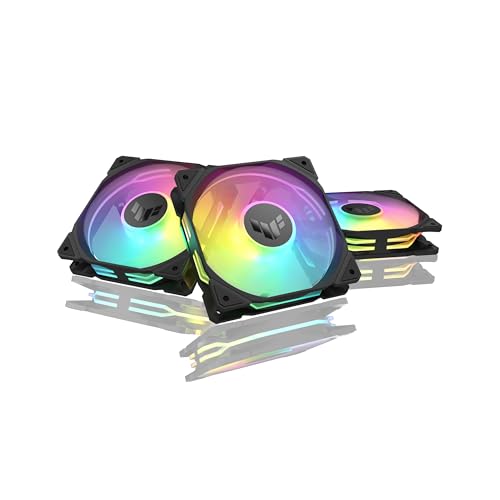 ASUS TUF Gaming TR120 ARGB Standard Blade Black 3IN1 Gehäuselüfter 3er Pack (120mm PWM PC Lüfter, 2000 rpm, 3,3 mm H2O, 77,4 CFM Luftstrom, 16 einzeln adressierbare RGB-LEDs, schwarz)