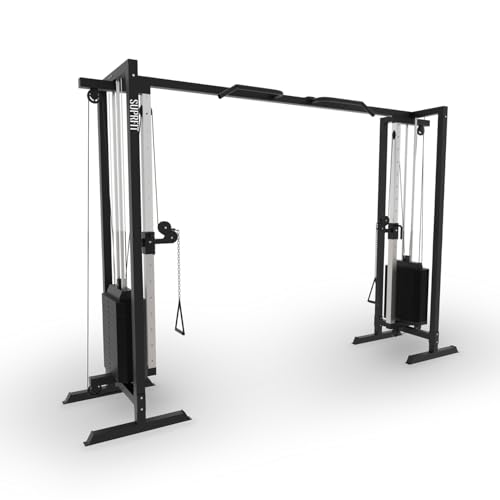 SUPRFIT - Kabelzug Fitness Kraftstation für zuhause inkl. Steckgewichte bis 81kg Zuglast pro Seite - Robuste Kabelzugstation mit Klimmzugsstange & Griffen für Diverse Übungen im Homegym - 298x200cm