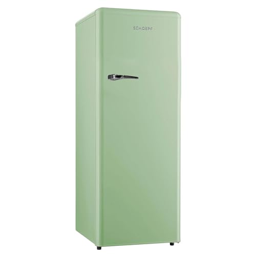 SCHOEPF – RKS245 Vollraum-Kühlschrank 145,6 cm – Retro Design – 238 L – LED-Beleuchtung – Höhenverst. Füße – 40 dB – Freistehend – Vintage Look - Getränkekühlschrank, Standardkühlschrank (Grün)