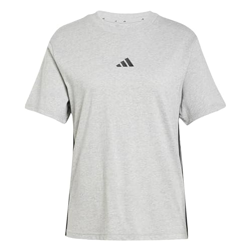 adidas Damen Essentials 3-Stripes Cotton T-Shirt, medium Grey Heather/Black, L